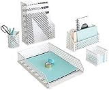 Blu Monaco White Desk Accessories for Women-5 Piece Office Supply White Desk Organizer Set