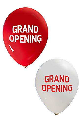 Grand Opening Balloons - 12 Inch Red and White Latex - 2 Sided Print (16 Pieces) for Event Use - Fill with Air or Helium