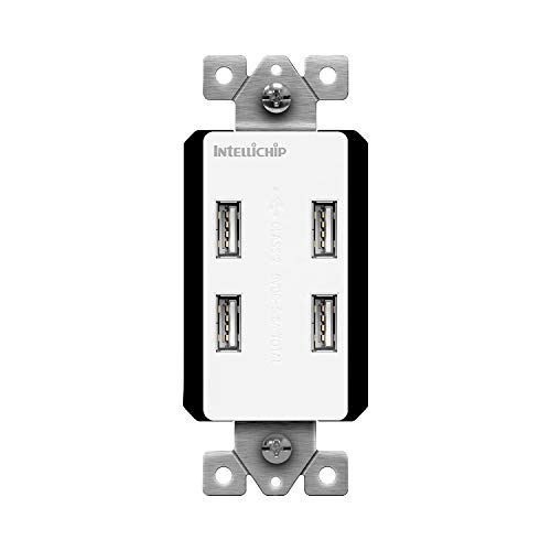 TOPGREENER 5.8A Ultra High Speed USB Quad 4-Port Wall Outlet, Compatible with iPhone SE/11/XS/XR/X/8/7, Samsung Galaxy S20/S10/S9/Note, LG, HTC 10 & More, UL Listed, TU458A, White