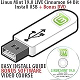 Linux Mint 19.0 LIVE Cinnamon Install USB 16Gb Bootable with Persistence 64 Bit Operating System + Bonus Software & Linux Course DVD Disk