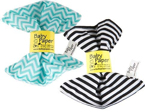 Baby Paper 2 Pack of Crinkly, Sensory Toys, Black & White Stripe, Turquoise Zig Zag