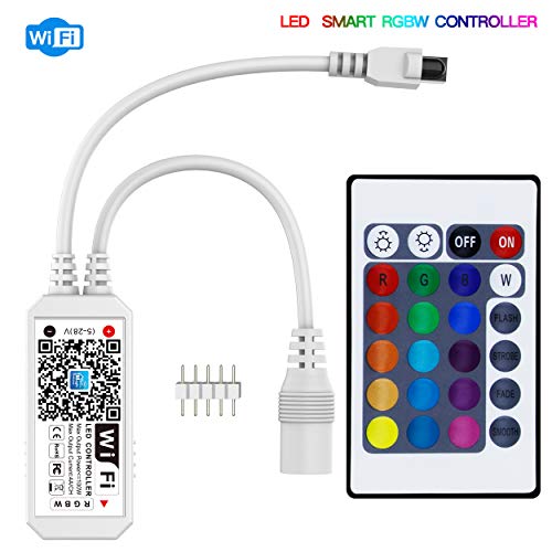 Konxie Smart WiFi RGBW LED Controller, Compatible with Alexa/Google Assistant, for 5050/3528 LED Strip Light, Have 24 Key Remote Control,Support Android iOS System