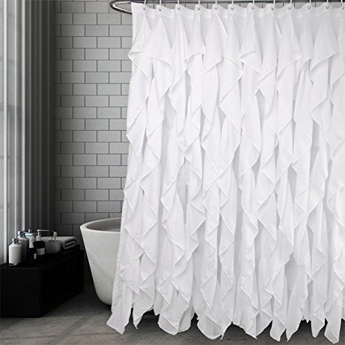 Book Cover Volens White Ruffle Shower Curtain Farmhouse Fabric Cloth Shower Curtains for Bathroom, 72x72 in Long