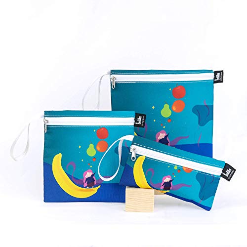 LITTLE SIENA Siena Lunch Reusable Sandwich Bags w/Zipper (3 Pieces, Silent Night) Food-Safe Certified, Bilayer Design, Enviromental Material