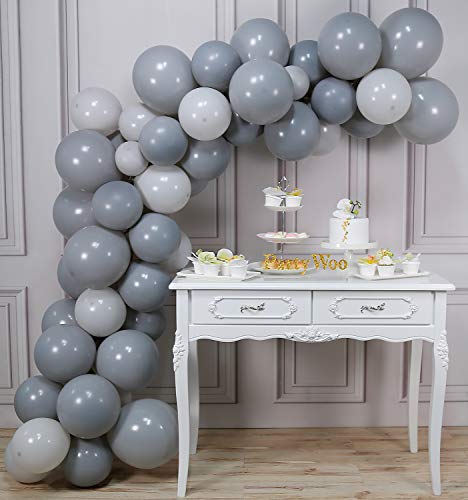 PartyWoo Gray Balloons, 60 pcs Grey Latex Balloons, Pack of 12 in Dark Gray Balloons, 10 in Pastel Grey Balloons, Gray Balloons for Party, Gray Party Decorations, Baby Shower Balloons Gray