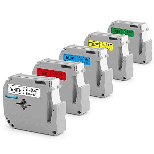Replacement for Brother P-Touch M Series Tape MK231 MK431 MK531 MK631 MK731, 12mm 0.47inch M Tape Compatible with Brother Label Makers PT-70BM PT-M95 PT-90 PT-70 PT-65, 5Color