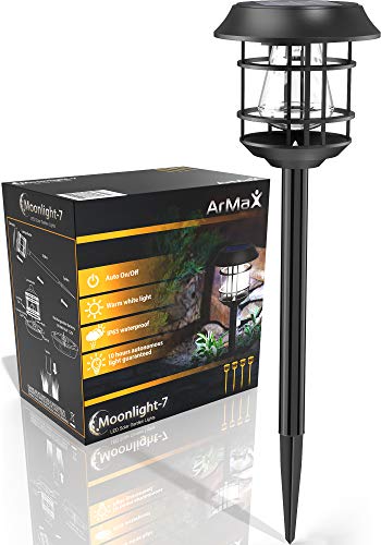 ArMax Solar Walkway In-Ground Stake Lights Outdoor - For Garden Pathway Driveway Sidewalk Yard Lawn Path - Outside Landscape Lighting - Bright Warm White LED Light Up To 25HR - 4 Pack Set - Waterproof
