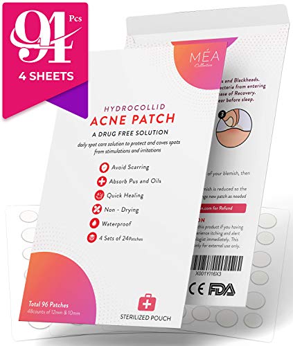 Book Cover Hydrocolloid Acne Pimple Healing Patch 96 Count - 4 Sets of 24 Patches for Zits, Whitehead Pores, Adult Blemishes, Hormonal spots & freckles