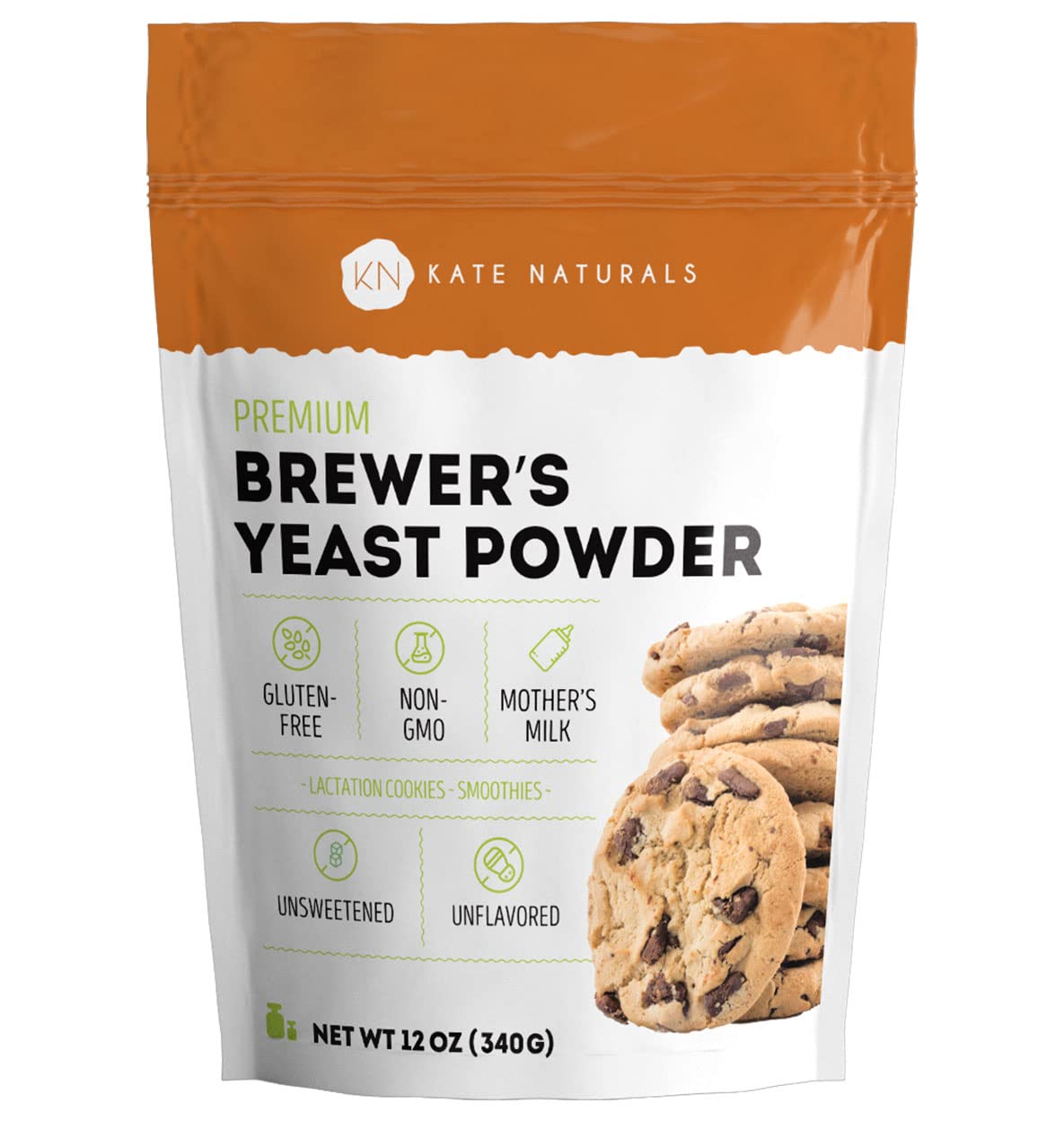 Book Cover Brewers Yeast Powder for Lactation to Boost Mother's Milk by Kate Naturals for Cookies. Gluten Free & Non-GMO Lactation Supplement. Edible for Dogs & Ducks (12oz)