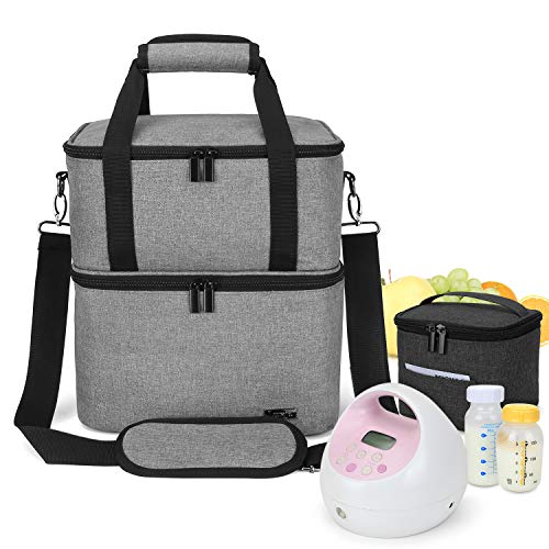 Book Cover Luxja Breast Pump Bag with 2 Insulated Compartments for Breast Pump and Cooler Bag, Pumping Bag for Working Mothers (Fits Most Major Breast Pump), Gray