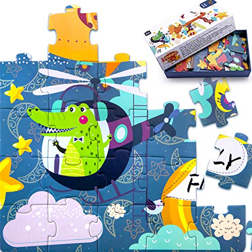 iPlay, iLearn 75 PCS Kids Jigsaw Floor Puzzles, Animals Jumbo Interlock Puzzle, Preschool Educational, Learning, Montessori Toy Gifts for 3, 4, 5, 6, 7, 8 Year Olds, Boys, Girls, Toddlers, Children