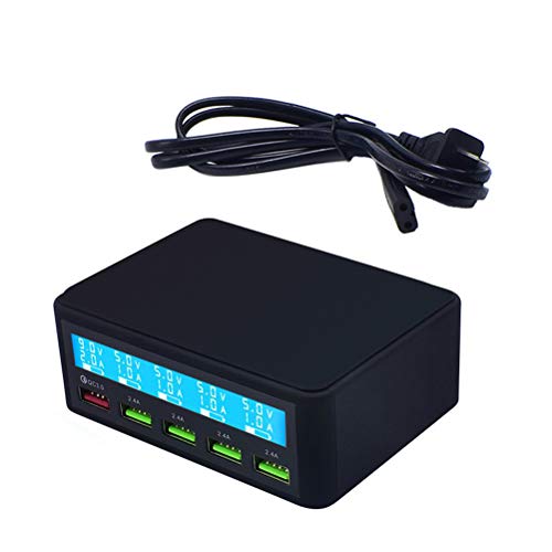 Multi USB Charger,50W 5 Port USB Fast Charger with QC 3.0 Quick Charge LCD Smart Charging Station Hub for Smartphone,Power Bank and Multiple Devices (Black)