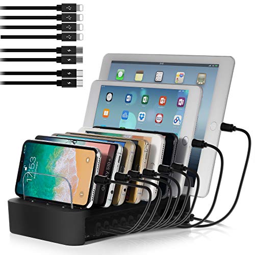 NEXGADGET USB Charging Station Dock for Multiple Devices, 8-Port Desktop Charger,Charging Stand Organizer for Smart Phone,Tablet and Other USB Devices-8" Cables Included