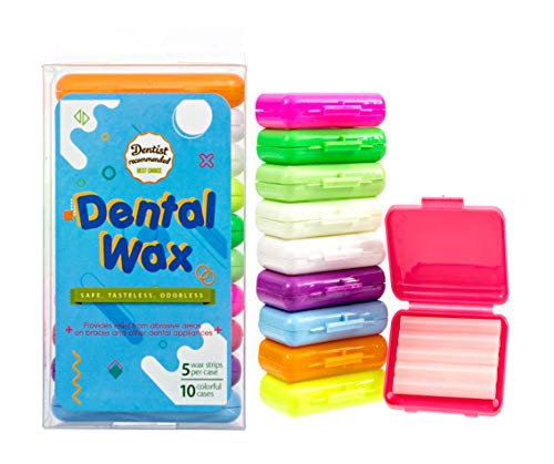 Dental Orthodontic Wax for braces and oral appliances (10 -Pack, 50 strips total), relieves irritation and pain, Odorless, Tasteless