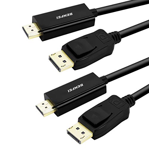 DisplayPort to HDMI 6 Feet Cable, Benfei 2 Pack DisplayPort to HDMI Male to Male Adapter Gold-Plated Cord Compatible with Lenovo, HP, ASUS, Dell and Other Brand