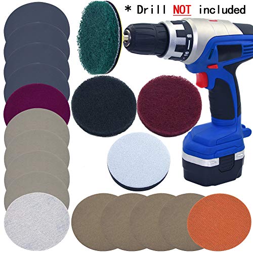Car Headlights DIY Polishing Kit Cloudy Lights Taillights Fog Lights Polishing Headlight Restoration Kit for Electric Drill, 3" Scouring Pads + High-Precision Waterproof Sanding Discs, Total 20PCS
