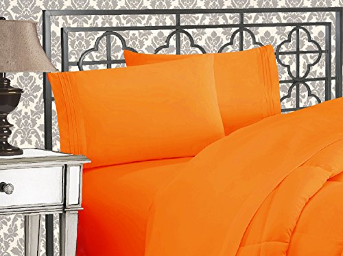 Book Cover Elegant Comfort Luxurious 1500 Thread Count Egyptian Quality Three Line Embroidered Softest Premium Hotel Quality 4-Piece Bed Sheet Set, Wrinkle and Fade Resistant, Twin/Twin XL, Orange