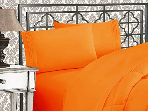 Elegant Comfort Luxurious 1500 Thread Count Egyptian Quality Three Line Embroidered Softest Premium Hotel Quality 4-Piece Bed Sheet Set, Wrinkle and Fade Resistant, Twin/Twin XL, Orange