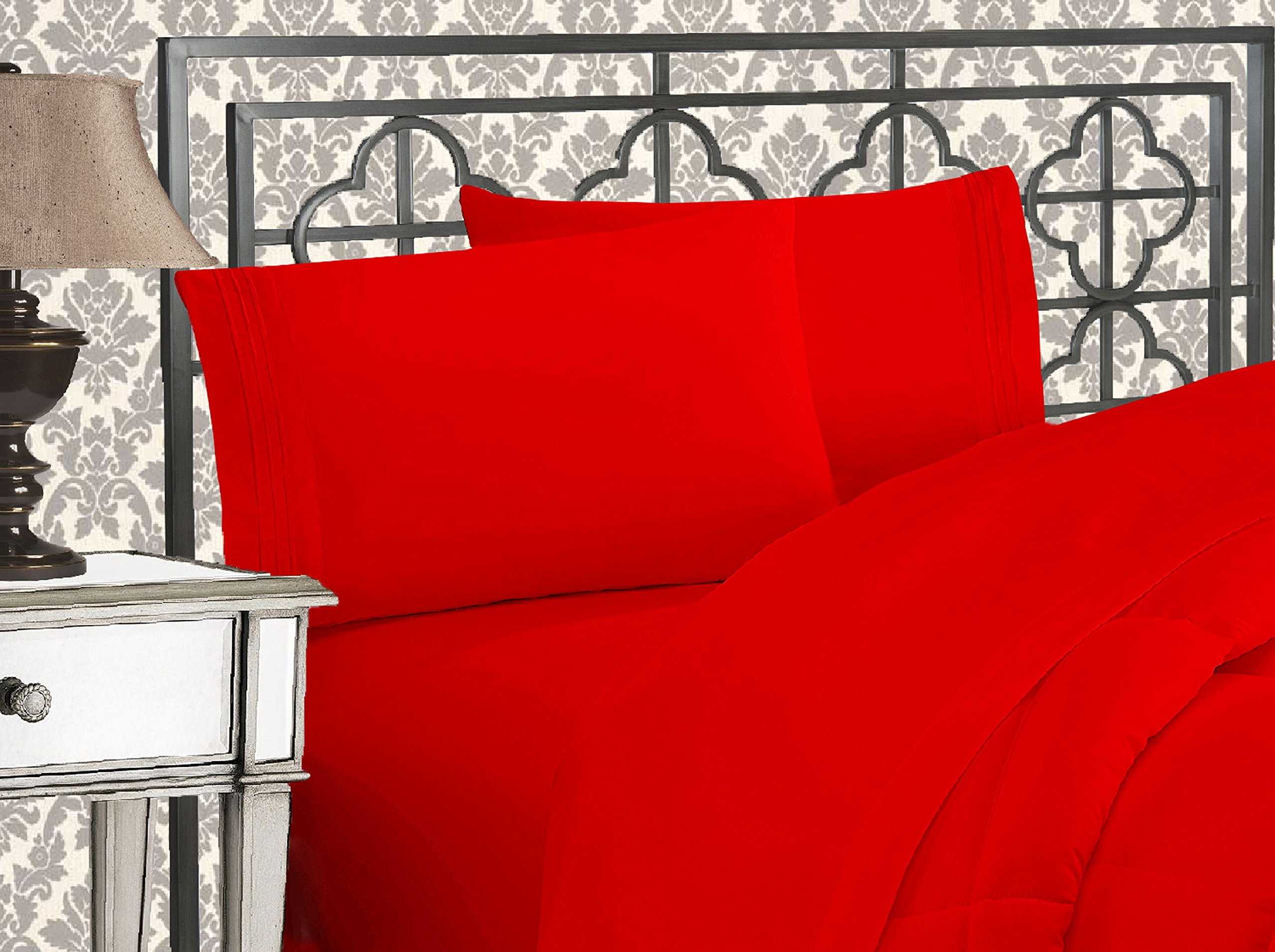 Elegant Comfort Luxurious 1500 Thread Count Egyptian Quality Three Line Embroidered Softest Premium Hotel Quality 4-Piece Bed Sheet Set, Wrinkle and Fade Resistant, Full, Red Full Red
