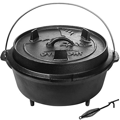 Overmont 9 Quart Camp Dutch Oven Pre Seasoned Cast Iron Pot and Lid with Lid Lifter Handle for Camping Cooking BBQ Baking