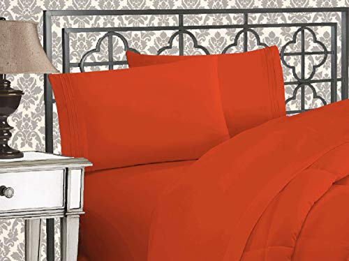 Elegant Comfort 81RW-3Line-Q-Rust Luxurious 1500 Thread Count Egyptian Three Line Embroidered Softest Premium Hotel Quality 4-Piece Bed Sheet Set, Wrinkle and Fade Resistant, Queen, Rust