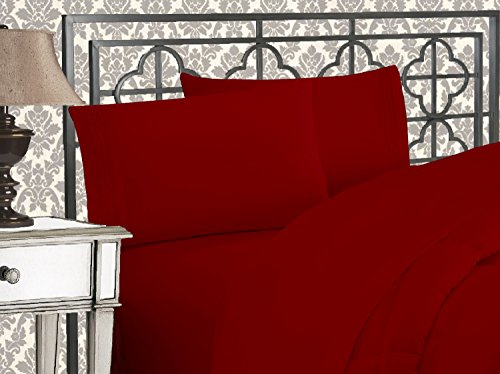 Elegant Comfort Luxurious 1500 Thread Count Egyptian Quality Three Line Embroidered Softest Premium Hotel Quality 4-Piece Bed Sheet Set, Wrinkle and Fade Resistant, King, Burgundy