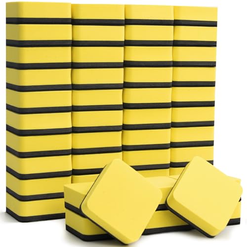 EAONE 48 Pack Dry Erase Eraser, Magnetic Whiteboard Cleaner Mini Chalkboard Cleansers for Classroom, School, Office, Home (Yellow, 1.97 x 1.97 Inch)