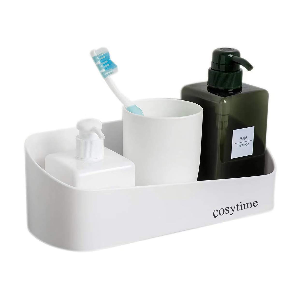 Cosytime Bathroom Wall Shelf,Adhesive No Damage Shelf Wall Mounted,10 Inch White Plastic Over Sink Removable Wall Organizer For Shower,Kitchen,Toilet,Small Space Saver Decorative Shelf