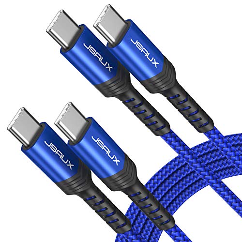 USB C to USB C Cable 60W, JSAUX[2-Pack 6.6ft]USB Type C Charger Fast Charging Braided Cord Compatible with Samsung S22 Plus/S22 ultra/S21/S20/a52, iPad Pro 12.9 5th/Air 4/Mini, Google Pixel 6-Blue