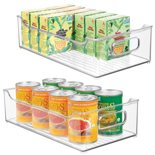 mDesign Wide Plastic Kitchen Storage Container Bins with Handles -Organization in Pantry, Cabinet, Refrigerator or Freezer Shelves - Food Organizer for Fruit, Yogurt, Squeeze Pouches - 2 Pack - Clear