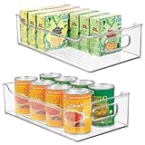 mDesign Wide Stackable Plastic Kitchen Pantry Cabinet, Refrigerator or Freezer Food Storage Bin with Handles, Durable - Organizer for Fruit, Yogurt, Snacks, Pasta - 14.5" Long, 2 Pack - Clear