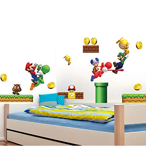 Book Cover Super Mario Brothers Removable Wall Decals Stickers Kids Room Decoration Build a Scene Peel