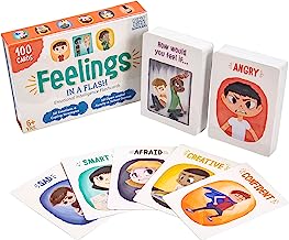 Book Cover Brybelly Feelings in a Flash - Emotional Intelligence Flashcard Game - Toddlers & Special Needs Children - Teaching Empathy Activities, Coping & Social Skills - 50 Scenario Cards, 50 Reaction Faces