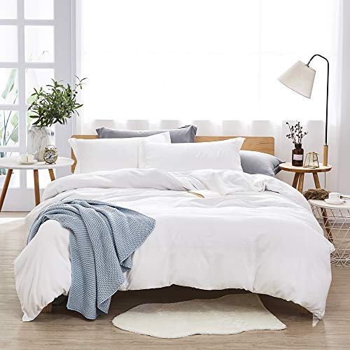 Book Cover Dreaming Wapiti Duvet Cover King 100% Washed Microfiber 3pcs Bedding Set,Solid Color-Soft and Breathable with Zipper Closure & Corner Ties, Pure White