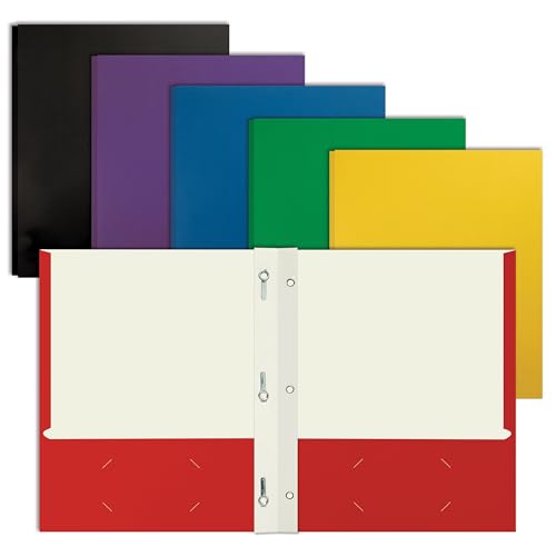 Better Office Products Letter Size Paper Portfolios, Case of 100, Assorted Primary Colors, with Fasteners (Assorted, 2 Pocket Paper Folders)