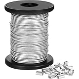 Chengu Vinyl Coated Picture Frame Hanging Wire, Stainless Steel Wire Spool with 20 Pieces Aluminum Crimping Loop Sleeve, Supports up to 110 Lbs (1.5 mm x 98 Feet)