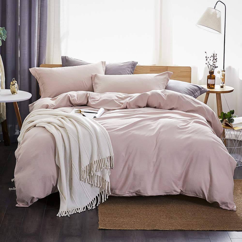 Dreaming Wapiti Duvet Cover King,Washed Microfiber Pink King Size Duvet Cover Set,Solid Color - Soft and Breathable with Zipper Closure & Corner Ties (Pink Mocha, King) King Pink Mocha
