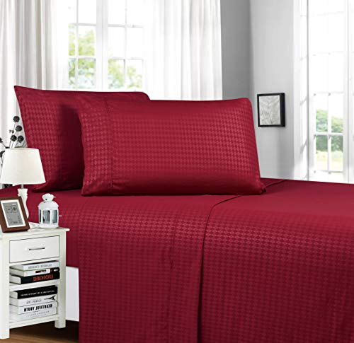 Book Cover Elegant Comfort â„¢ Diamond Embossed Collection 4-Piece Bed Sheet & Pillowcase Set, Soft Double Brushed Microfiber, Wrinkle and Fade Resistant, Full, Burgundy
