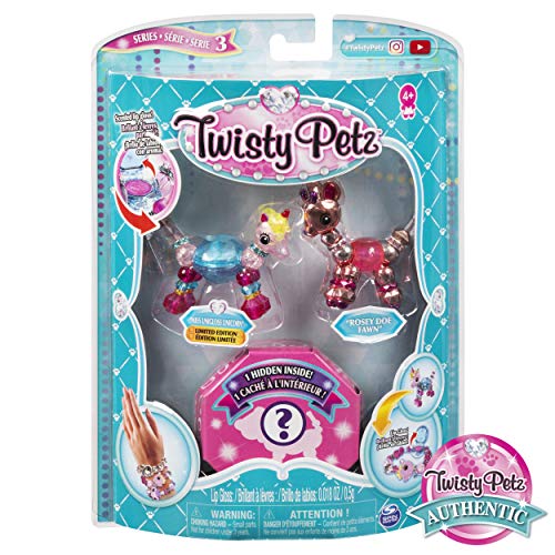 Twisty Petz, Series 3 Pack, Miss Unigloss Unicorn, Rosey Doe Fawn & Surprise Collectible Bracelet Set for Kids Aged 4 & Up