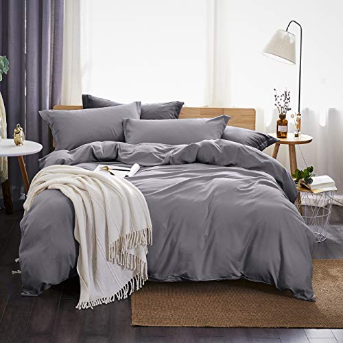 Book Cover Dreaming Wapiti Duvet Cover King,100% Washed Microfiber 3 Piece Bedding Sets ,Solid Color - Soft and Breathable with Zipper Closure & Corner Ties(Gray)
