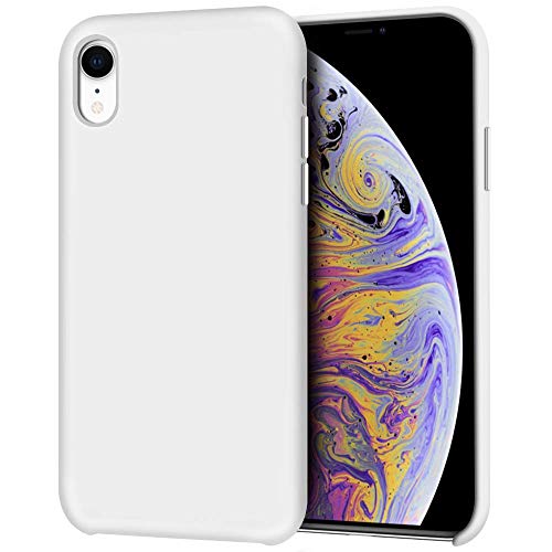 Anuck Case for iPhone XR Case 6.1 inch, Anti-Slip Liquid Silicone Gel Rubber Bumper Case with Soft Microfiber Lining Cushion Slim Hard Shell Shockproof Protective Case Cover - White