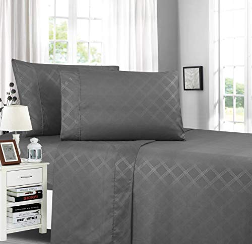 Book Cover Plaid Embossed Collection 4-Piece Bed Sheet & Pillowcase Set, Soft Double Brushed Microfiber 100% Hypoallergenic, Wrinkle and Fade Resistant