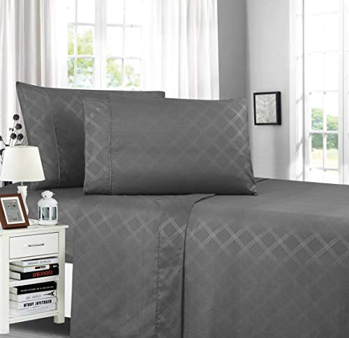 Plaid Embossed Collection 4-Piece Bed Sheet & Pillowcase Set, Soft Double Brushed Microfiber 100% Hypoallergenic, Wrinkle and Fade Resistant