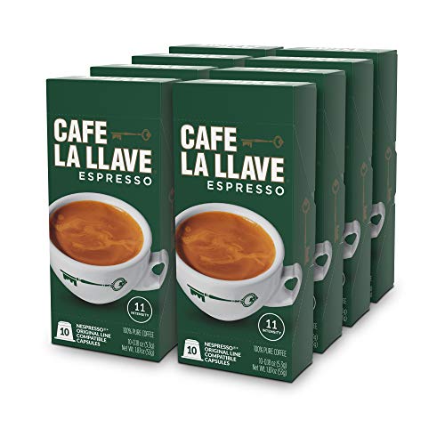 Book Cover Cafe La Llave Espresso Capsules, Intensity 11-Recylable Coffee Pods (80 Count) Compatible with Nespresso OriginalLine Machines