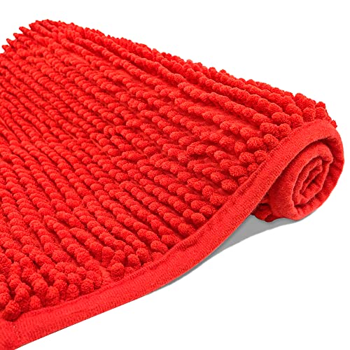 Eanpet Chenille Bath Mat Microfiber Floor Mat Baby Bath Mat for Kids Washable Bathroom Dry Fast Water Absorbent Shower Mat Area Rugs (19.2" x 31.1", Red)