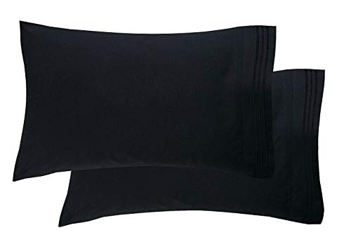 Luxury Ultra-Soft 2-Piece Pillowcase Set 1500 Thread Count Egyptian Quality Microfiber - Double Brushed - - Wrinkle Resistant, Standard Size, Black