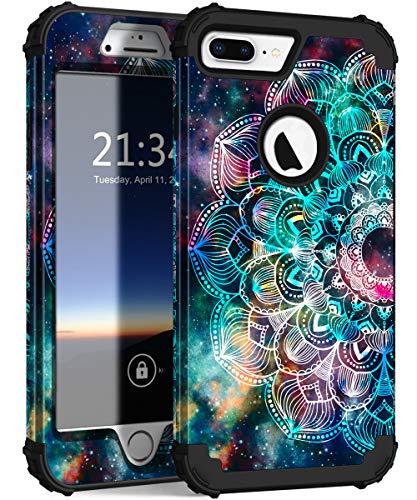 Book Cover iPhone 8 Plus Case, iPhone 7 Plus Case, Hocase Heavy Duty Shockproof Protection Hard Plastic+Silicone Rubber Hybrid Protective Case for iPhone 7 Plus/iPhone 8 Plus - Mandala in Galaxy