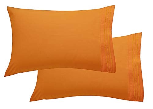 Book Cover Luxury Ultra-Soft 2-Piece Pillowcase Set 1500 Thread Count Egyptian Quality Microfiber - Double Brushed - 100% Hypoallergenic - Wrinkle Resistant, Standard Size, Vibrant Orange
