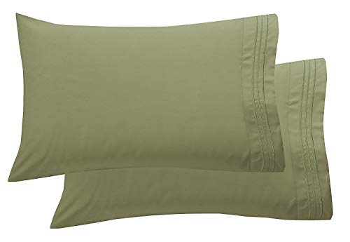 Book Cover Luxury Ultra-Soft 2-Piece Pillowcase Set 1500 Thread Count Egyptian Quality Microfiber - Double Brushed - - Wrinkle Resistant, Standard Size, Sage/Green