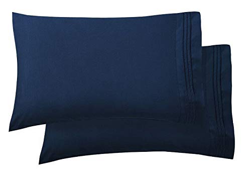 Luxury Ultra-Soft 2-Piece Pillowcase Set 1500 Thread Count Egyptian Quality Microfiber - Double Brushed - - Wrinkle Resistant, Standard Size, Navy Blue